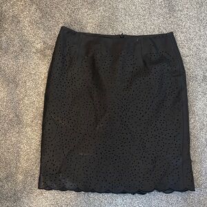 Lillie Rubin Perforated Leather Scalloped Hem Mini Skirt